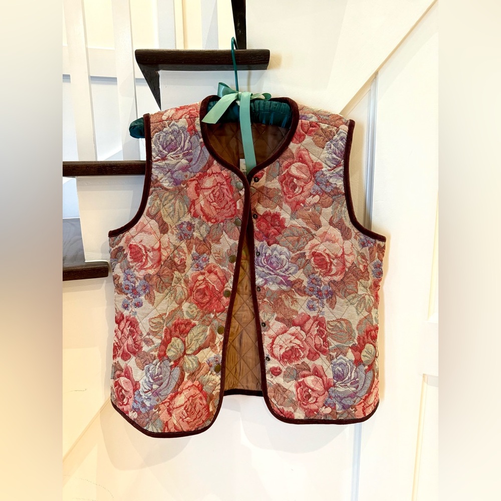 Vintage Floral Tapestry Vest, Size Medium